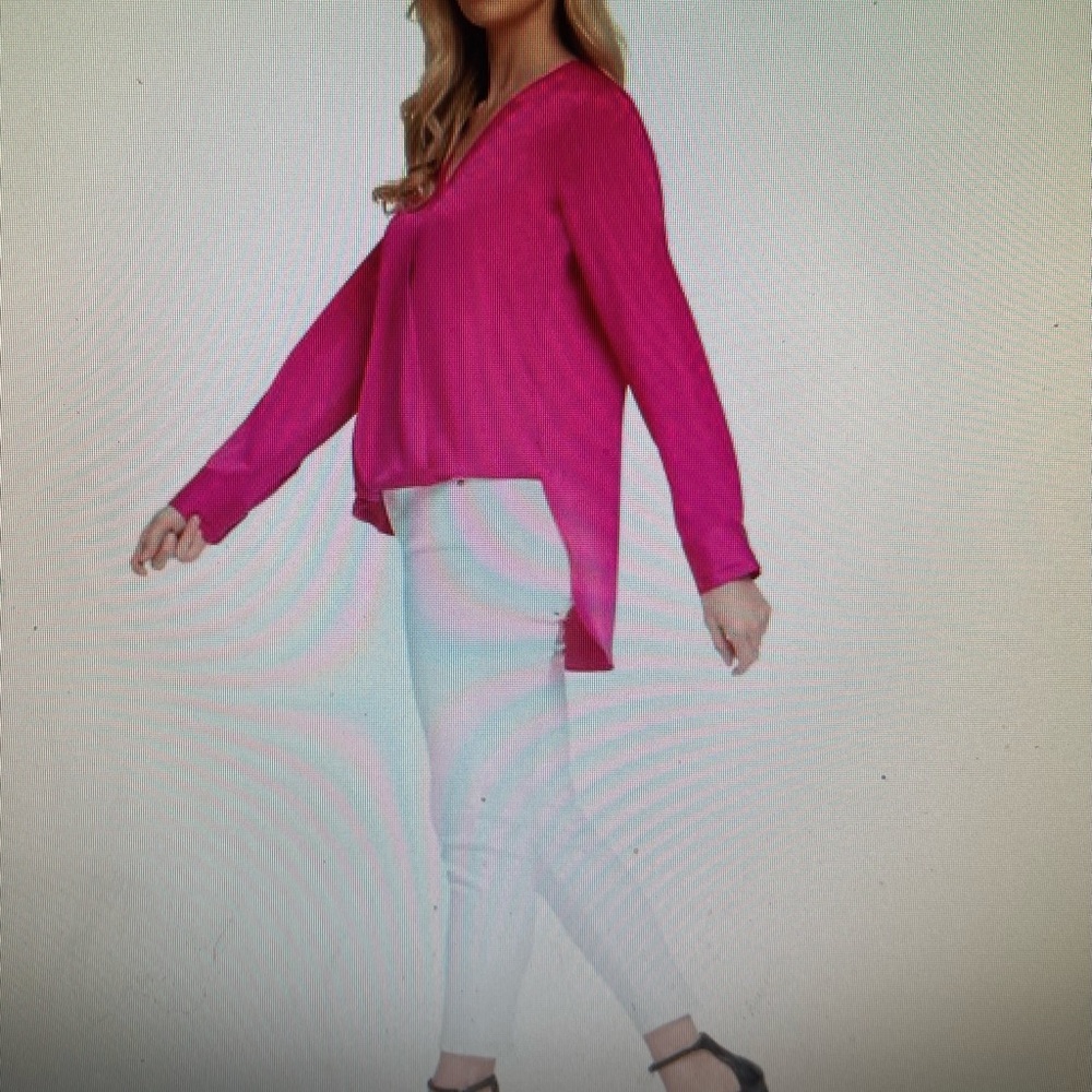 DKNY HIGH LOW FAUX WRAP BLOUSE SIZE MEDIUM IN PINK NWT! - Picture 3 of 5